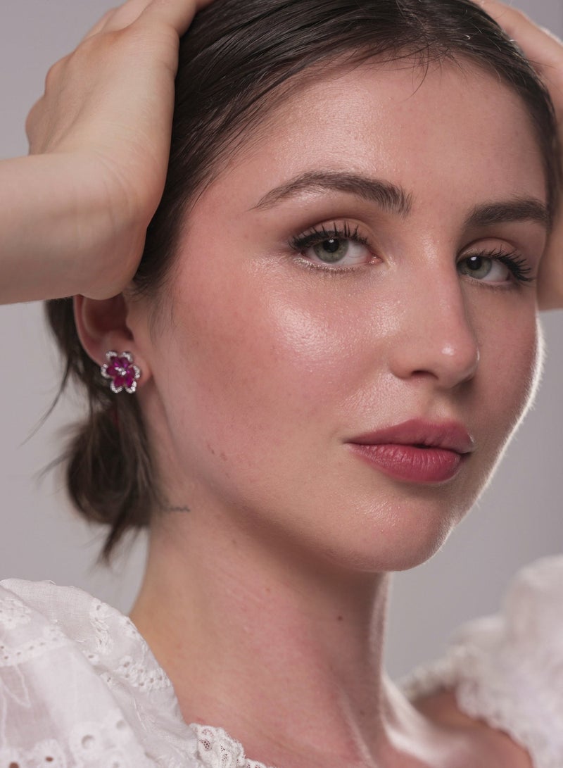 1une S925 Earrings ''MAGIC' Flower Pink Zirconia Stones - Image 4